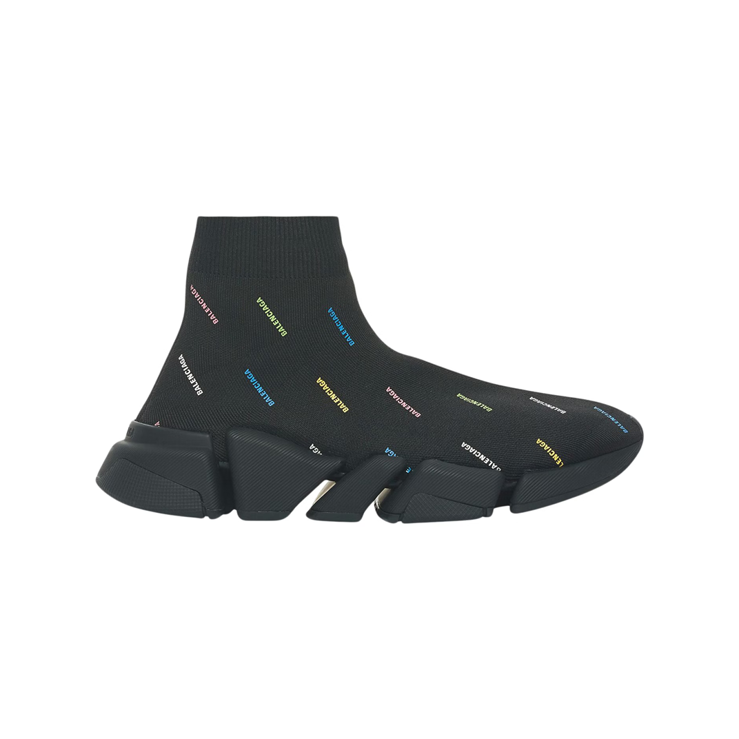 Balenciaga Speed 2.0 AllOver Logo Recycled Knit Black Multicolor